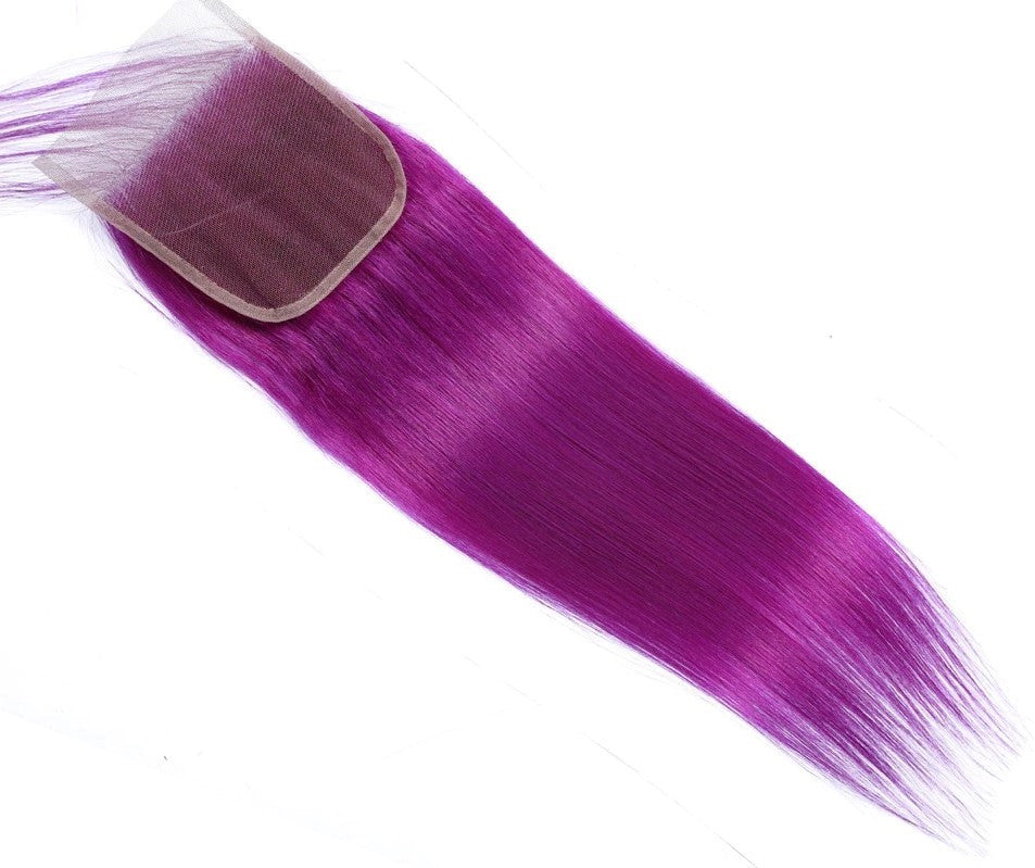 Purple 10A Grade Silver #1B/Purple 3/4 Straight Bundles with Closure displayed elegantly, showcasing vibrant color and texture.