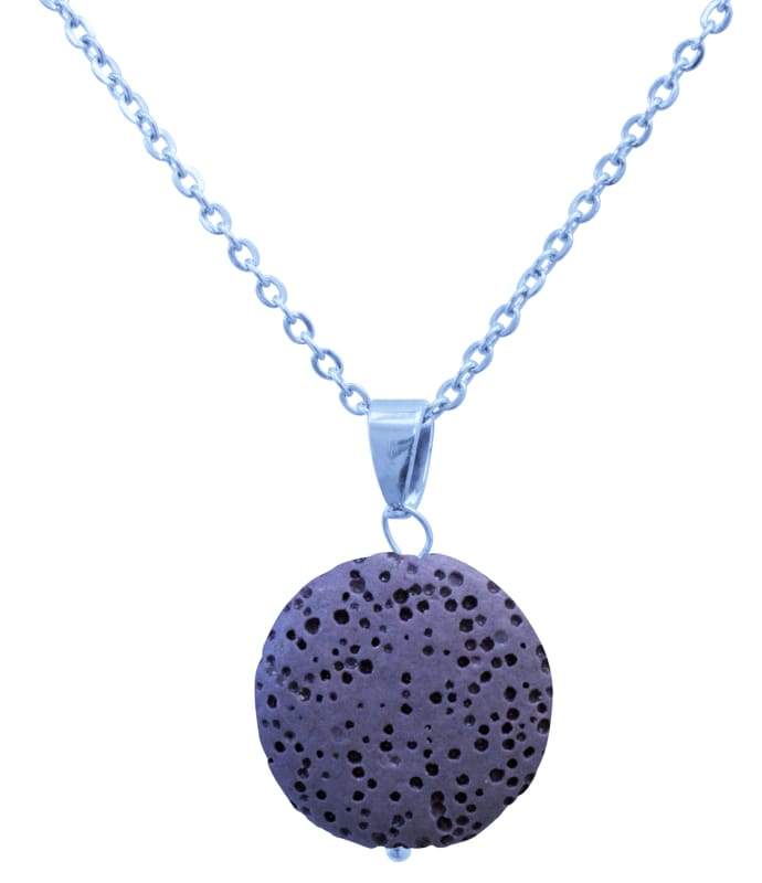 Purple Lava Stone Essential Oil Necklace with essential oil capsules, showcasing its stylish design and functionality.
