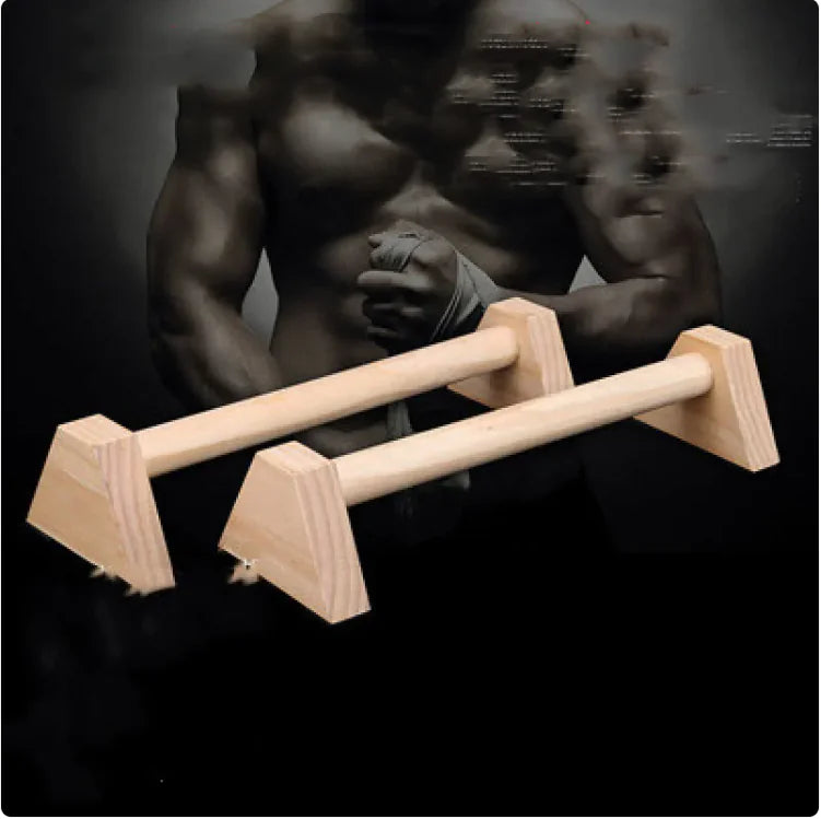 Push-Up Wooden Fitness Stand made of durable wood, designed for effective push-ups and bodyweight exercises, lightweight and portable.