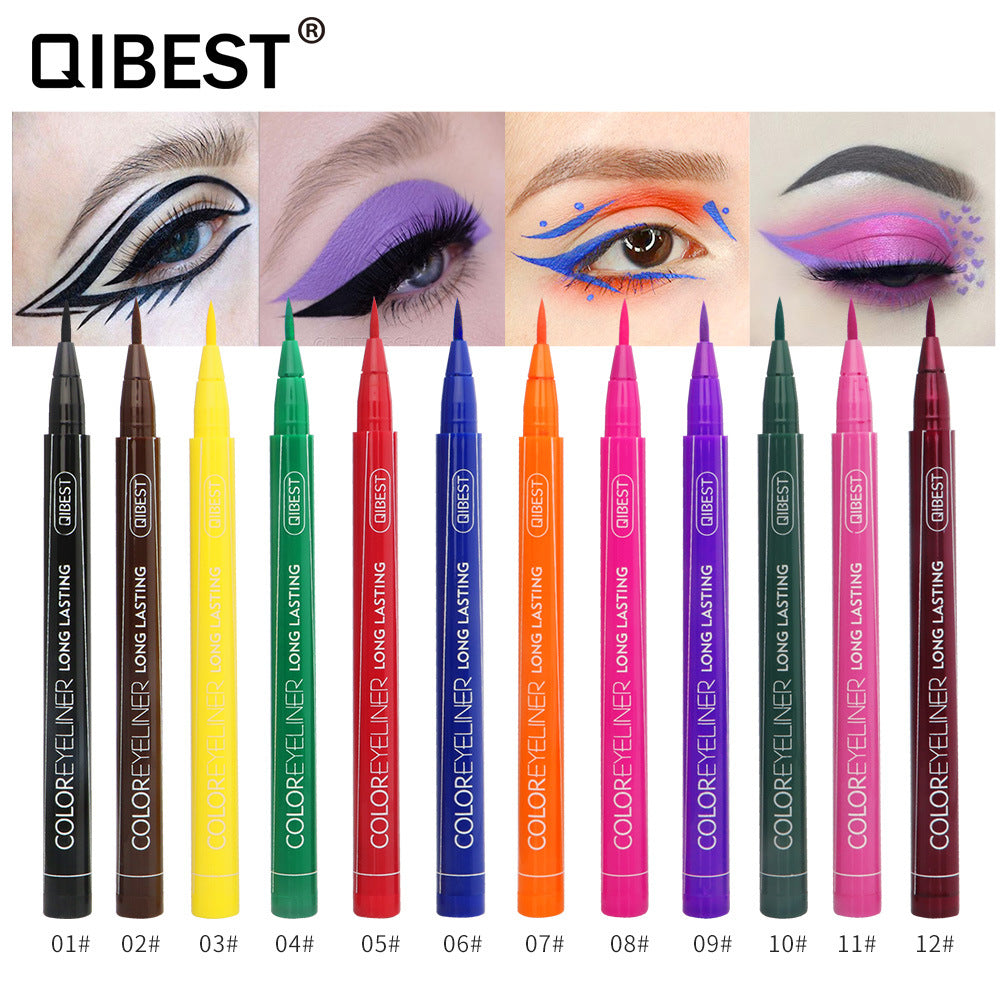 QIBEST Coloured Eyeliner Pen showcasing vibrant colors and precision tip for easy application.