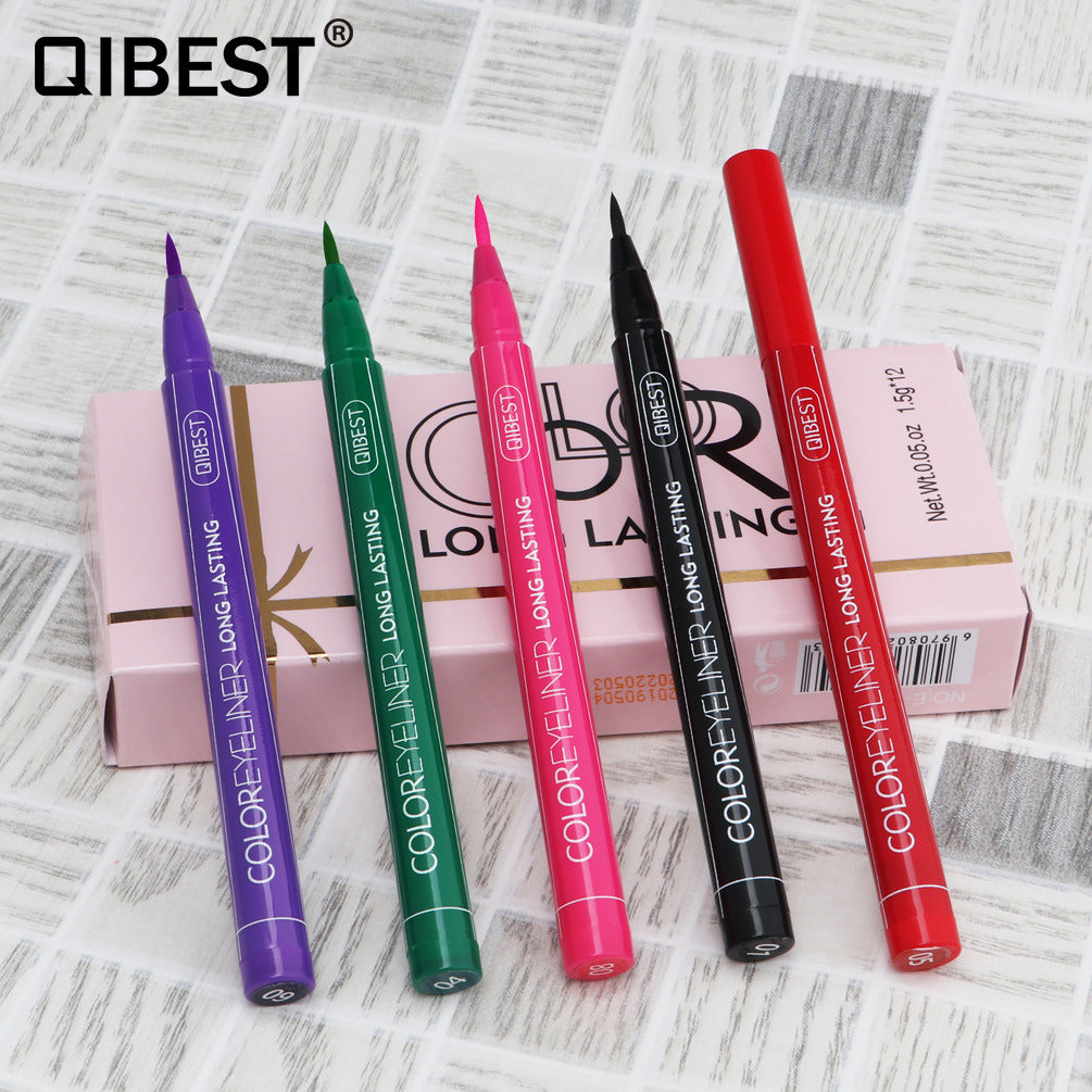 QIBEST Coloured Eyeliner Pen showcasing vibrant colors and precision tip for easy application.