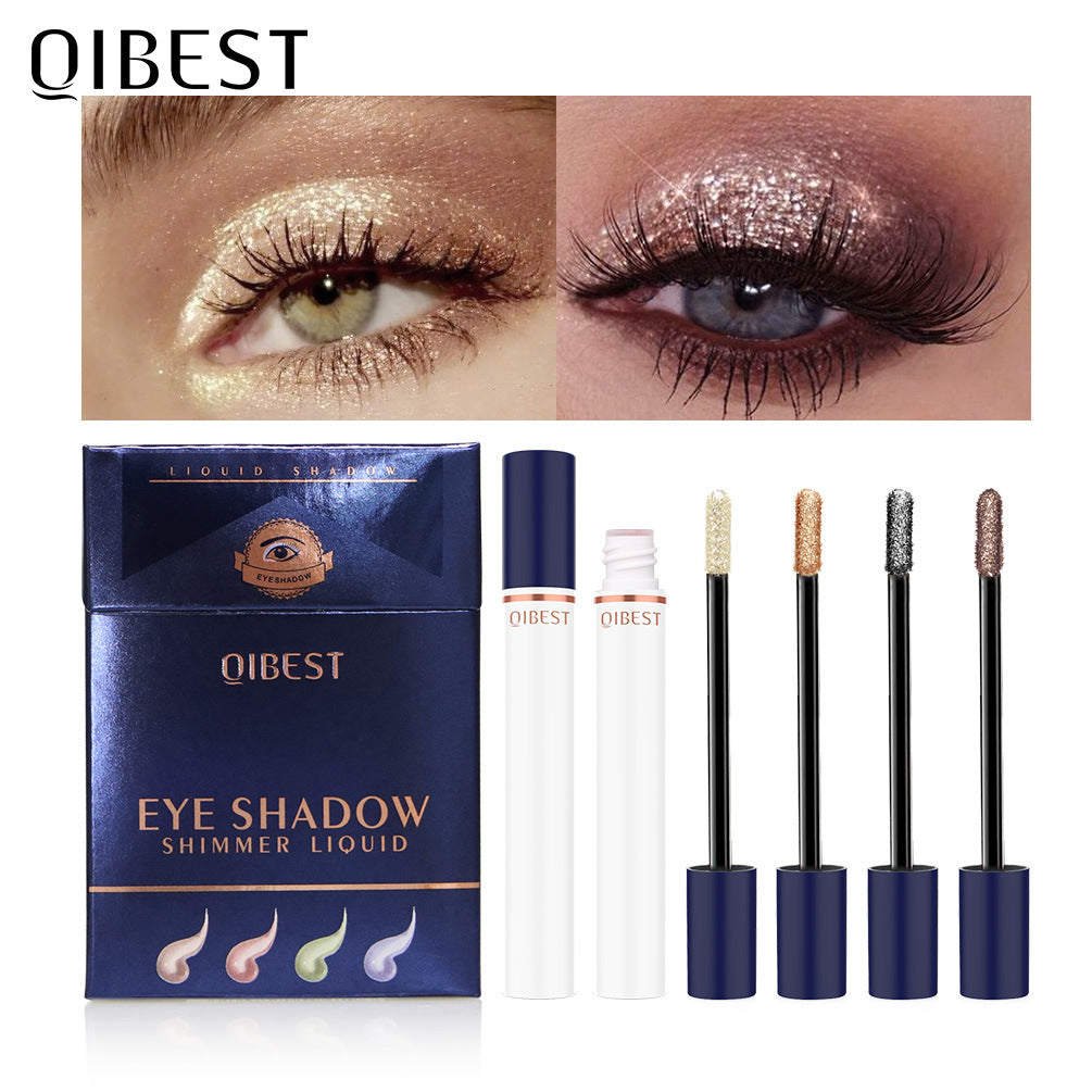 QIBEST Smoke Tube Eye Shadow Set showcasing various diamond pearl liquid eye shadows in elegant tubes, perfect for vibrant eye makeup.
