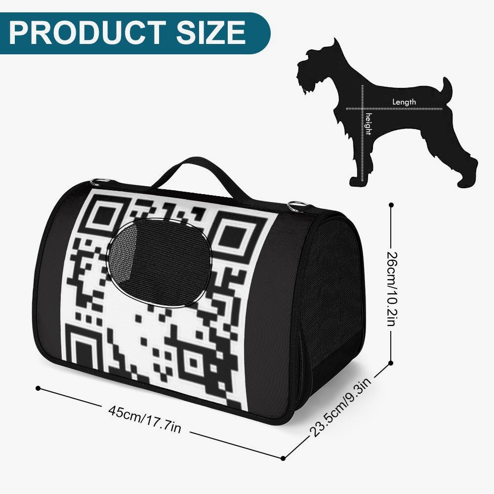 QR Code Pet Carrier Bag made of durable polyester, featuring a stylish design and spacious interior for comfortable pet transport.