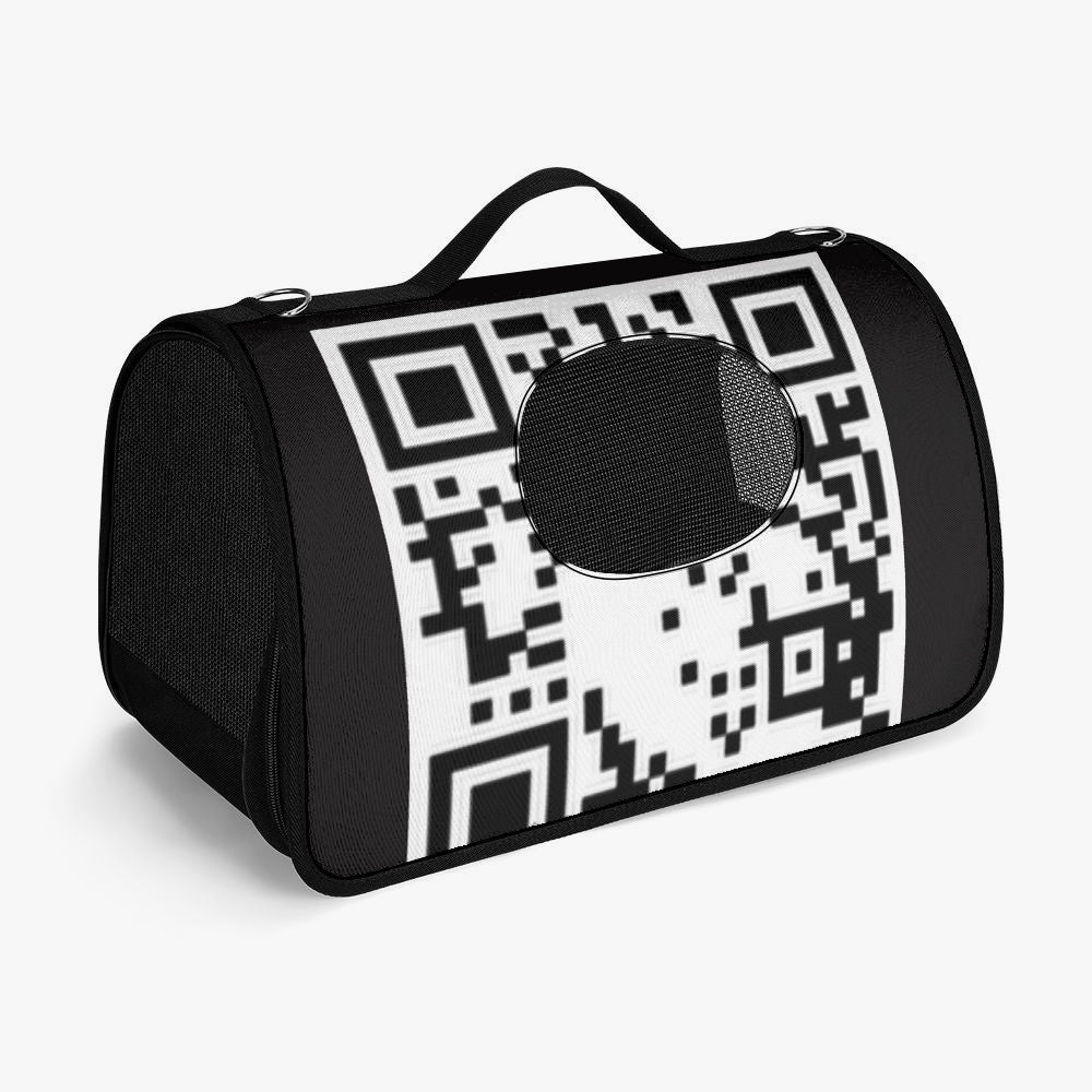 QR Code Pet Carrier Bag made of durable polyester, featuring a stylish design and spacious interior for comfortable pet transport.