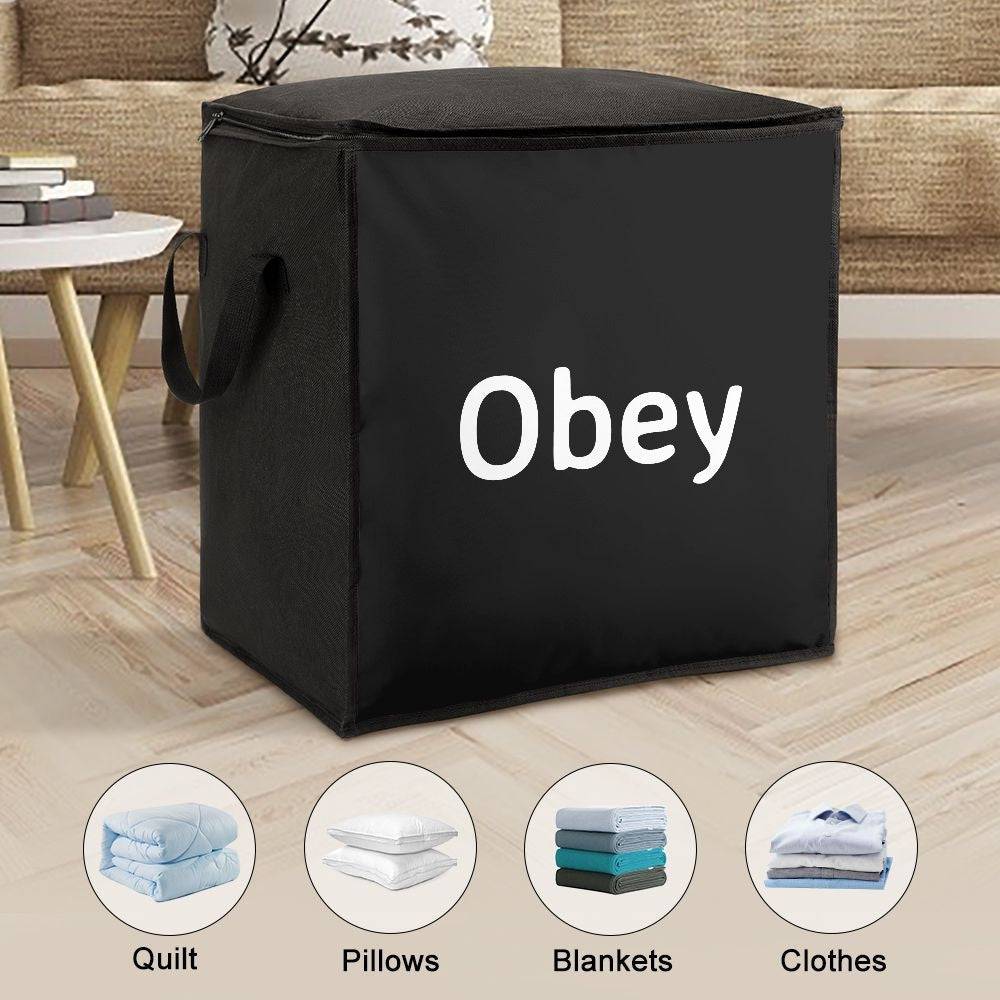 Obey Quilts Storage Bag with Zipper, made of durable polyester, featuring a spacious design and reinforced handles for easy transport.