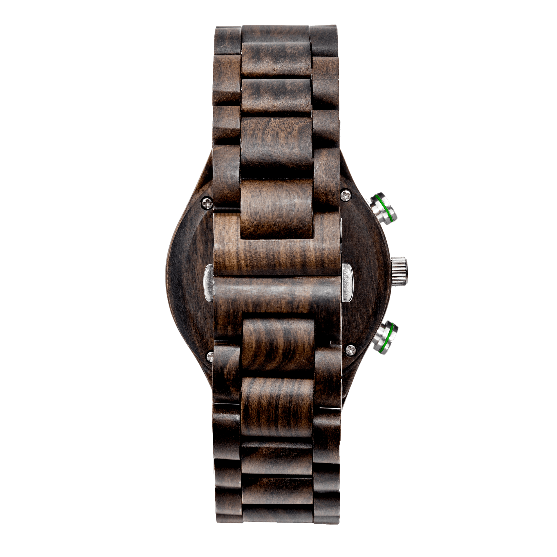 TruWood Ranger Wrist Watch featuring a black sandalwood case and green chronograph dial with sub dials.