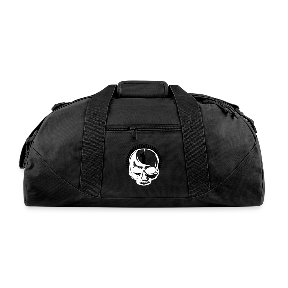 Eco-friendly Recycled Duffel Bag in a spacious square shape, featuring a detachable shoulder strap and reinforced bottom.