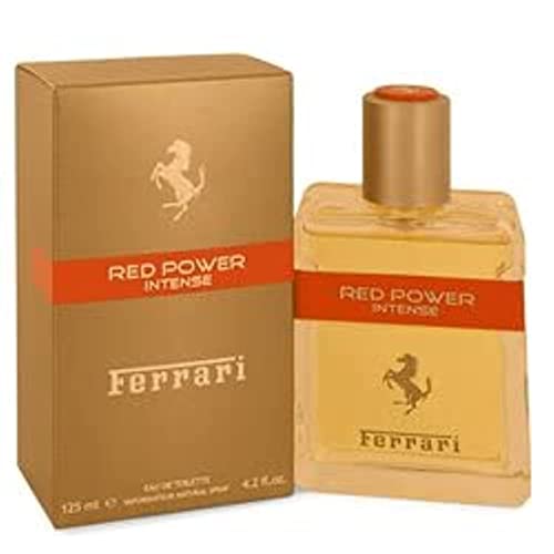 Ferrari Red Power Intense Eau de Toilette bottle with a sleek design, showcasing luxury and sophistication.