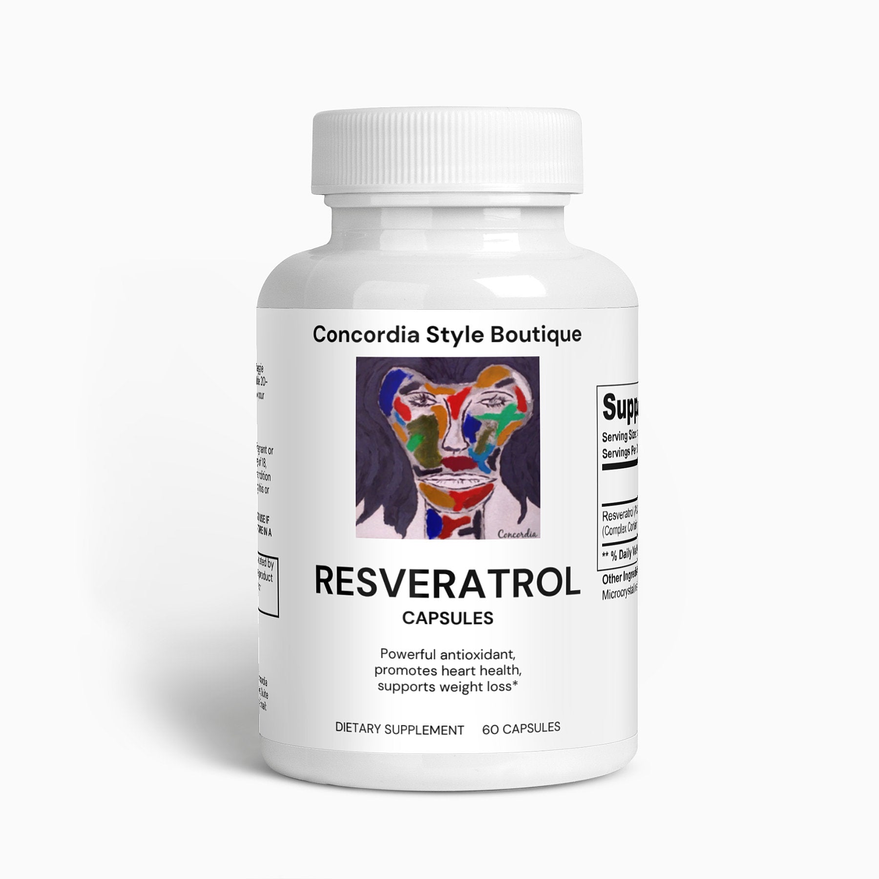 Bottle of Resveratrol 50% (600 mg) dietary supplement with 60 vegetarian capsules, highlighting antioxidant properties.