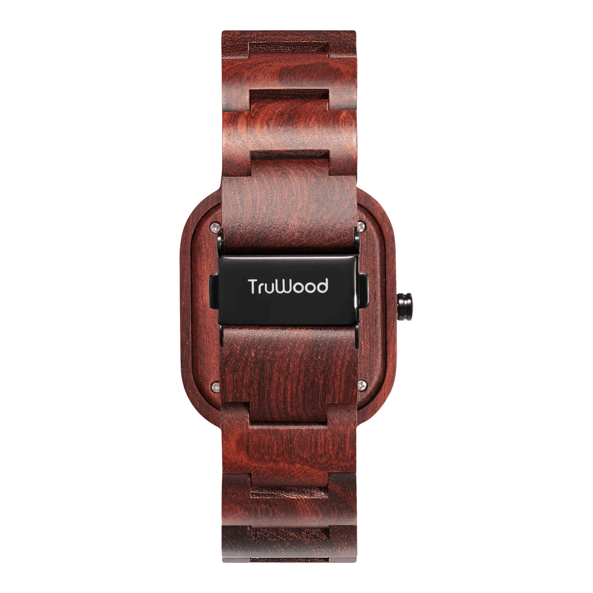 TruWood Ridge Wrist Watch featuring a red sandalwood dial and black accents, showcasing its unique design and craftsmanship.