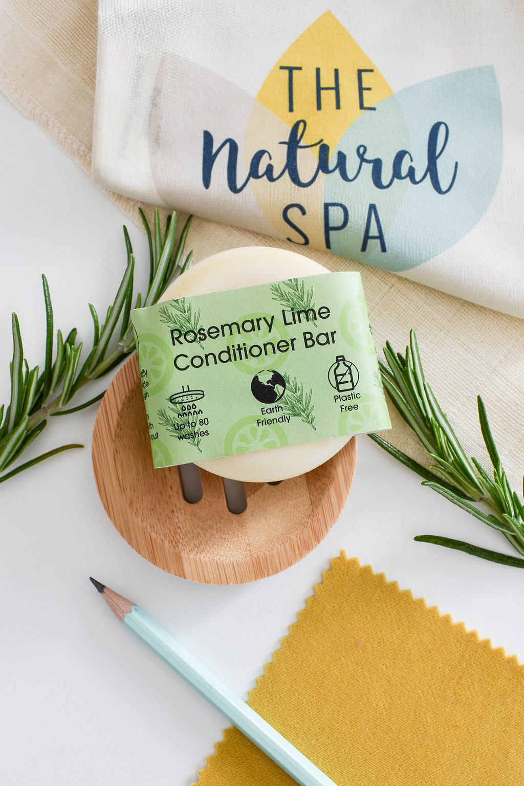 Rosemary and Lime Solid Conditioner bar, eco-friendly and plastic-free, featuring a unique design with natural ingredients.