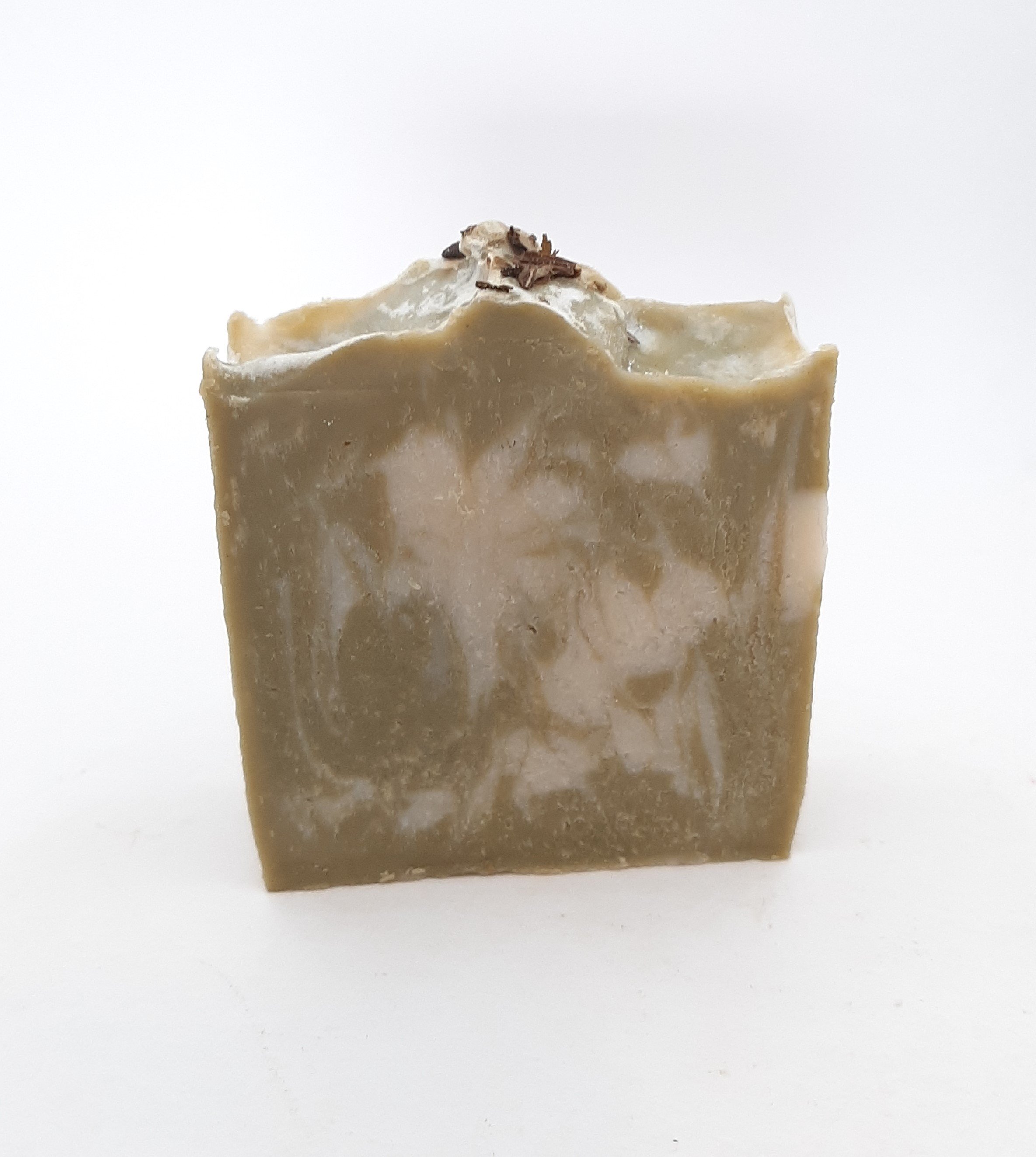 A beautifully crafted Rosemary & Mint Handmade Soap Bar, showcasing its natural colors and texture, perfect for refreshing skin care.
