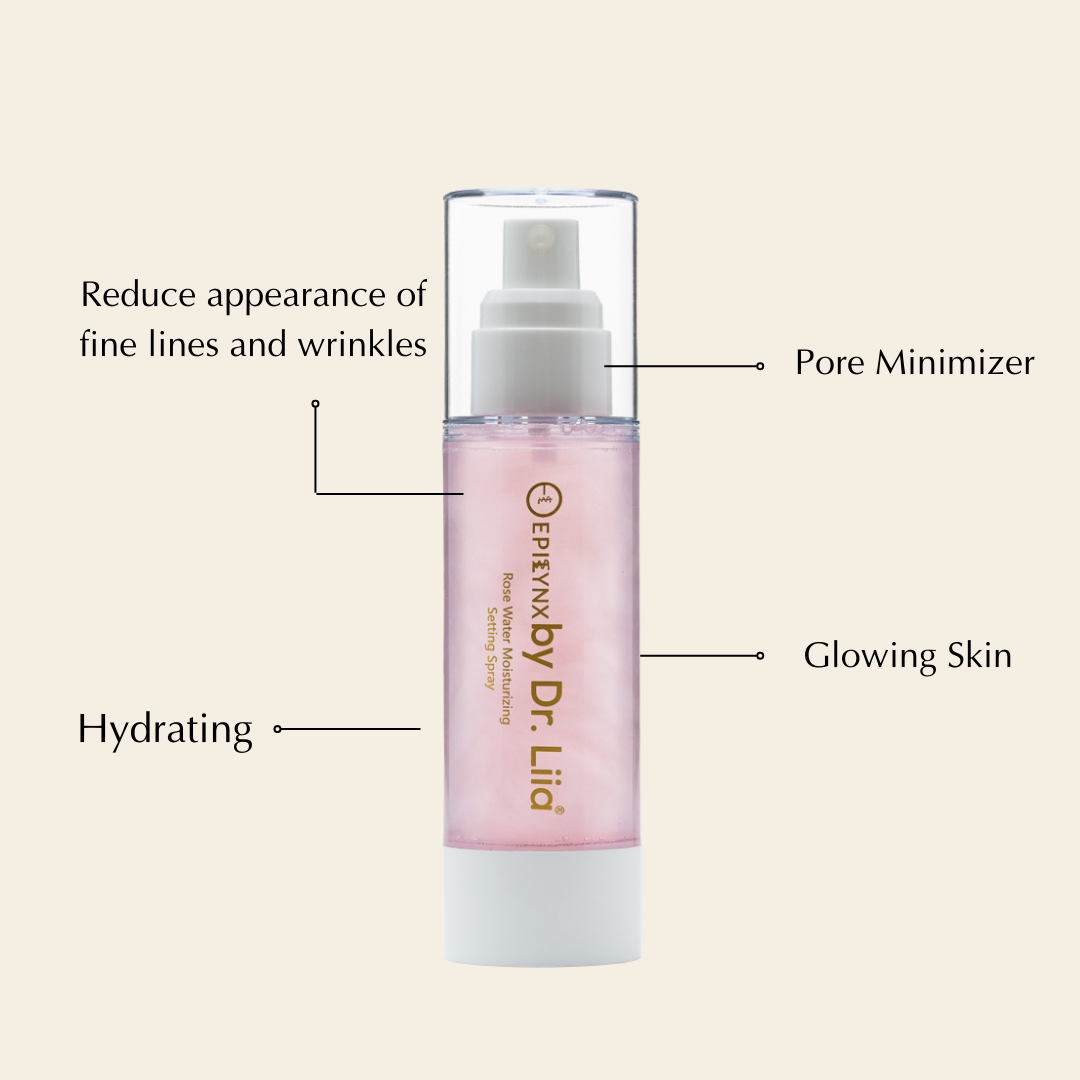 A bottle of Rosewater Facial Toner with a floral design, showcasing its hydrating and toning properties.