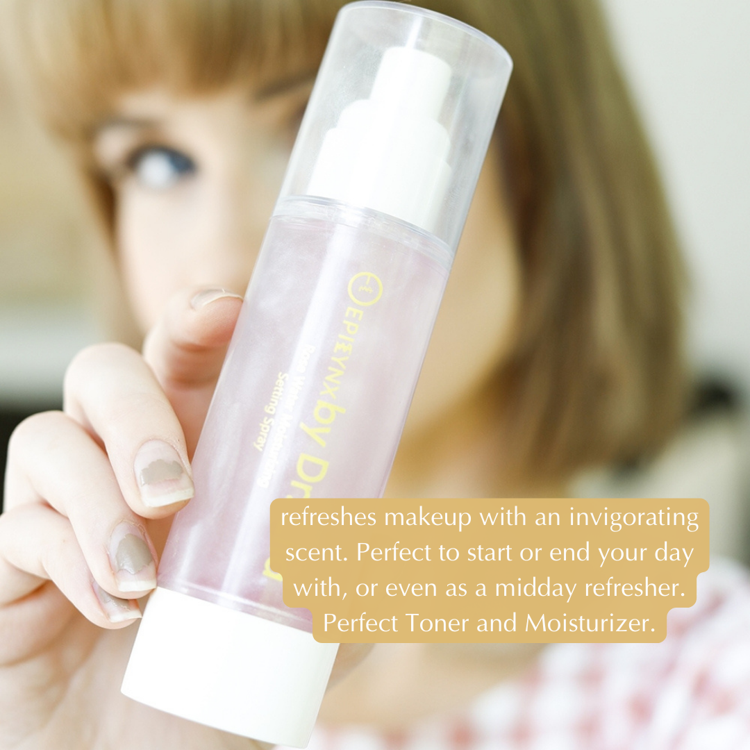 A bottle of Rosewater Facial Toner with a floral design, showcasing its hydrating and toning properties.