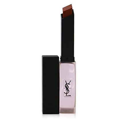 Yves Saint Laurent Rouge Pur Couture The Slim Glow Matte Lipstick in 214 Illicit Orange, showcasing its vibrant color and elegant packaging.