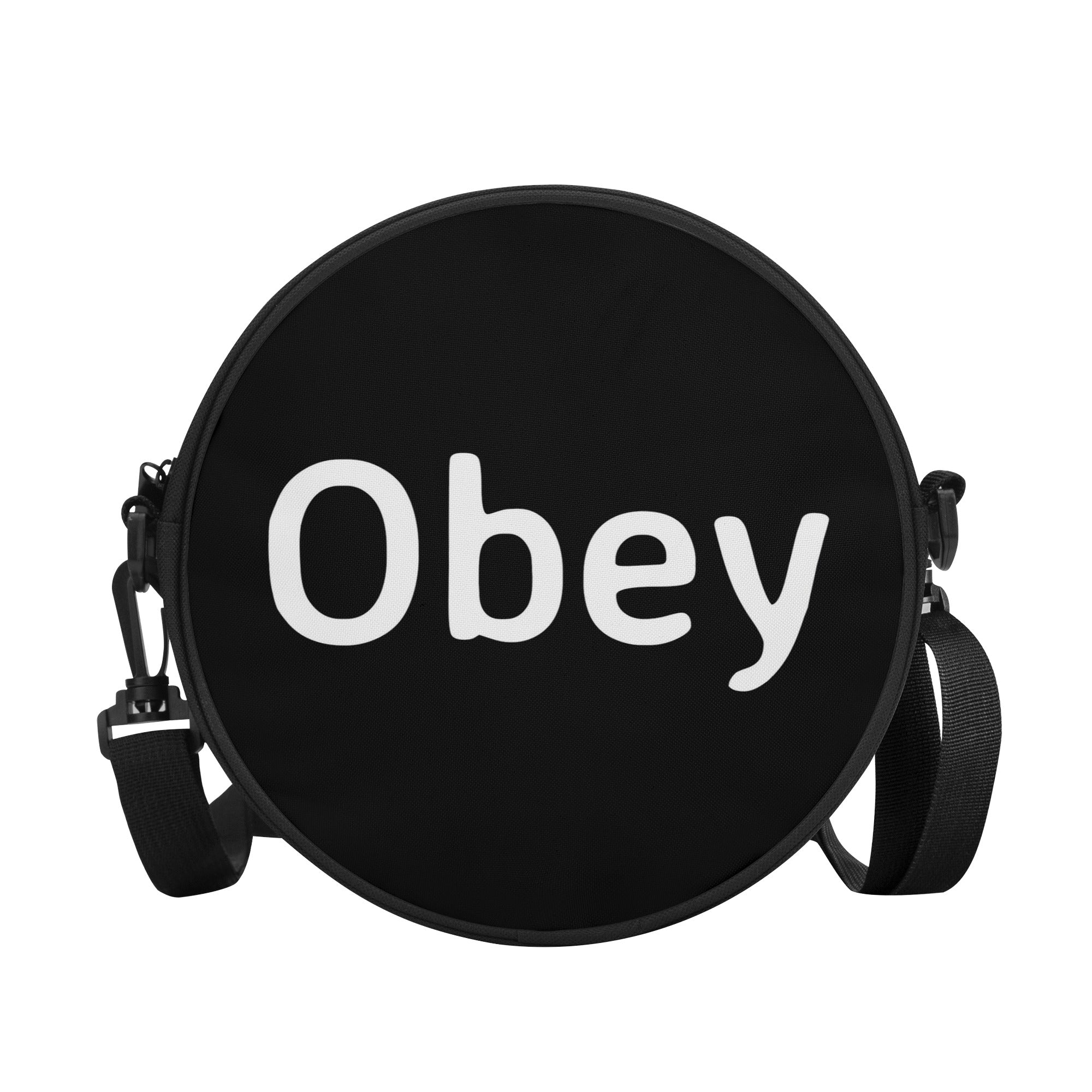 A stylish round satchel bag made of durable polyester canvas, featuring a large compartment and adjustable shoulder strap, perfect for various occasions.