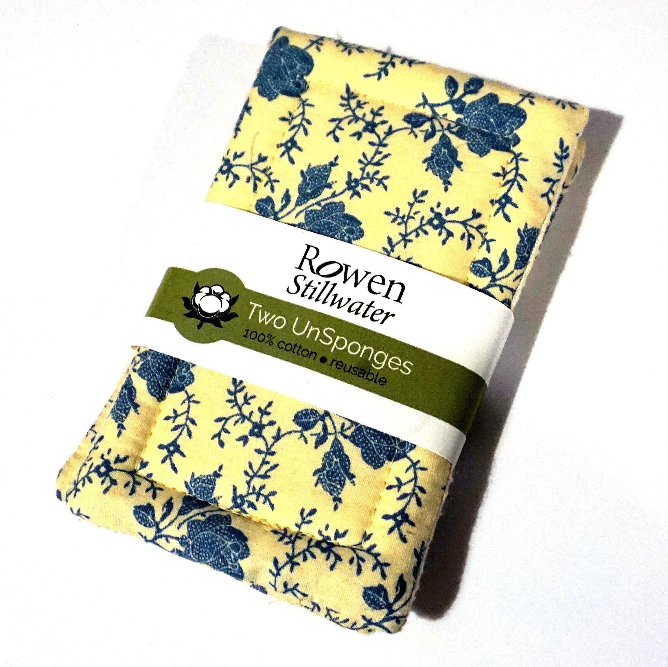 Rowen Stillwater Twin Pack of Cotton Unsponge, eco-friendly and handmade, showcasing two sponges in a natural cotton fabric.