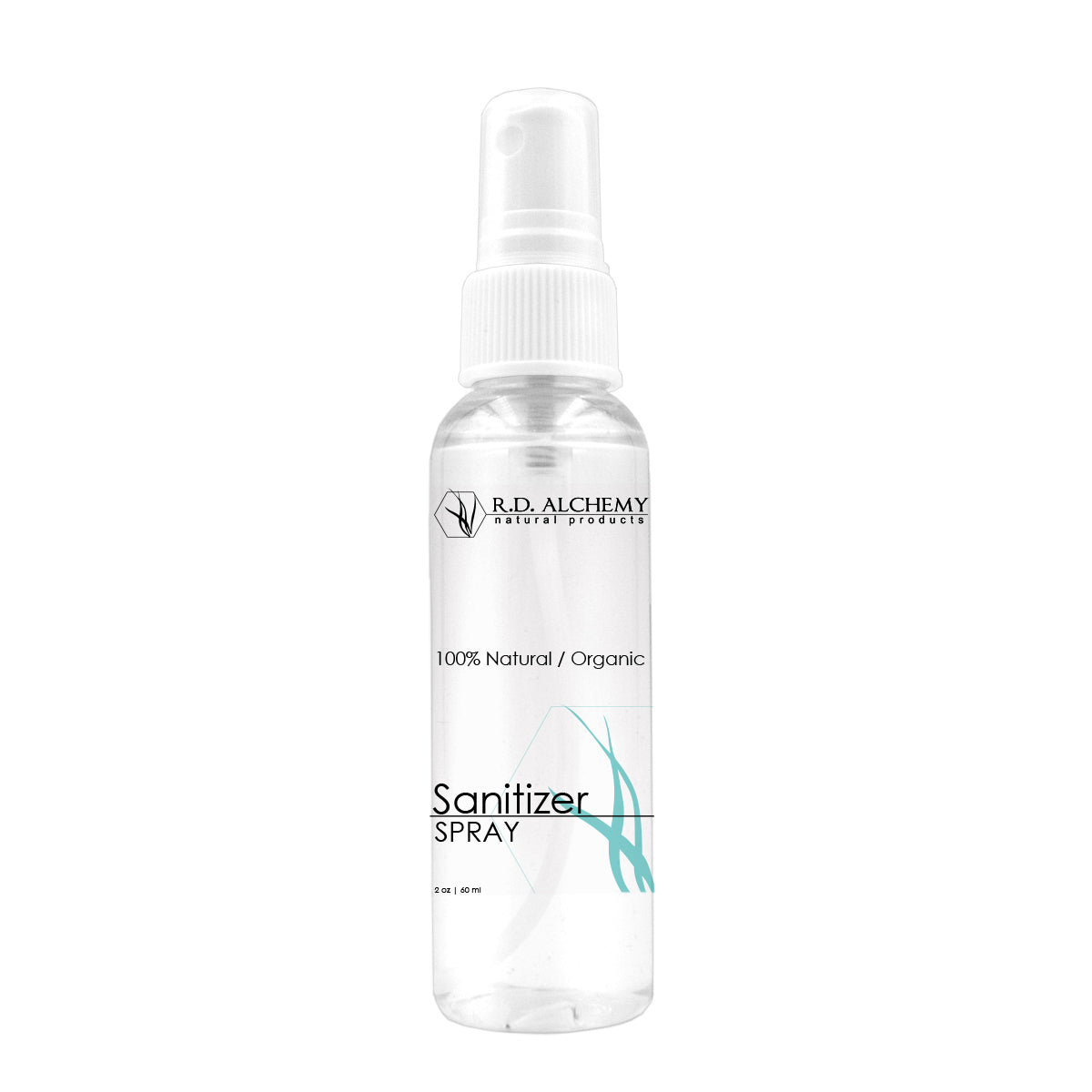 A 2 oz bottle of Sanitizer Spray with a fresh scent, designed for effective germ-killing without drying hands.