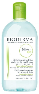 Bioderma Sebium H2O Micellar Water bottle with a clean, refreshing design, ideal for oily skin cleansing.