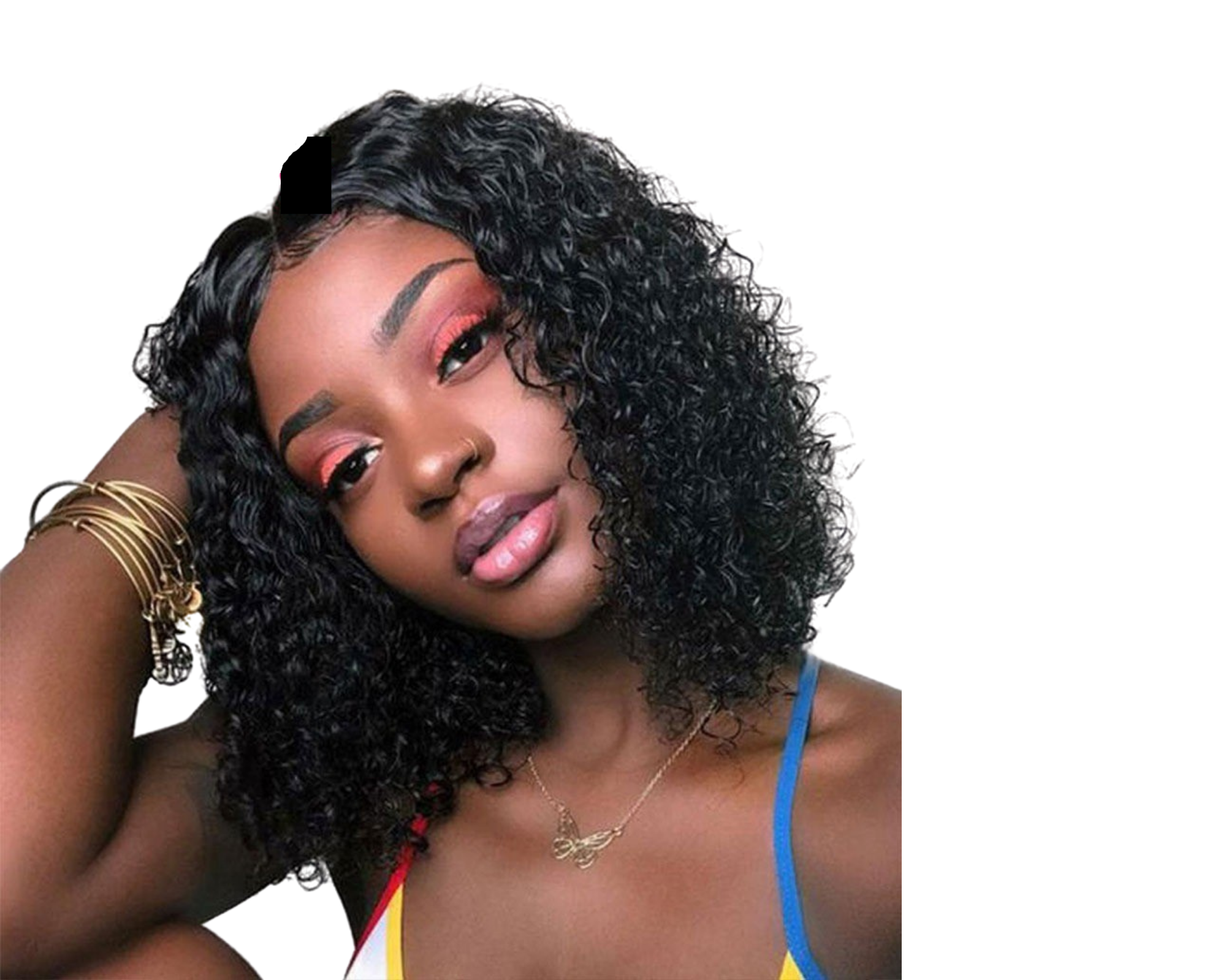 Short Bob U Part Wig in Jerry Curl style made from Brazilian Remy human hair, showcasing natural black color and glueless design.