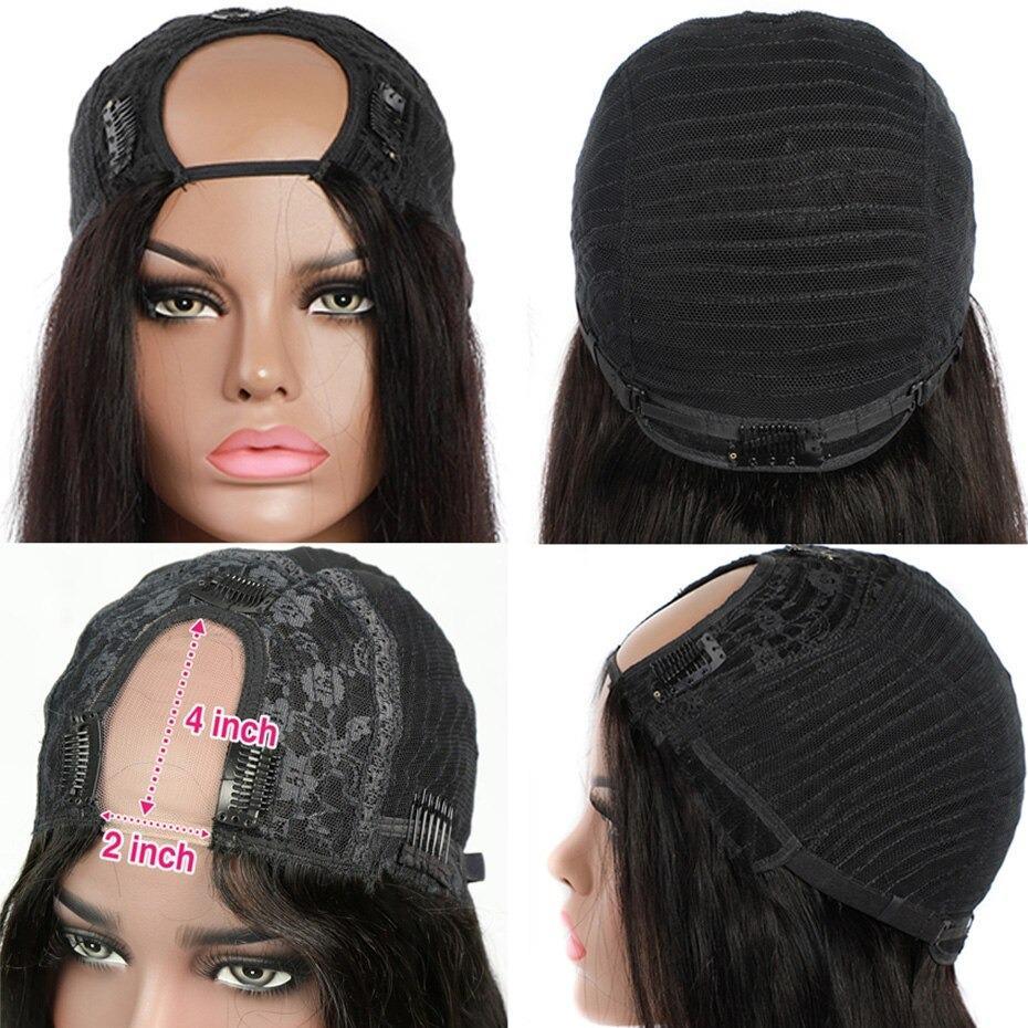 Short Bob U Part Wig made from Brazilian Remy human hair, featuring a natural black color and straight texture, designed for a realistic look.