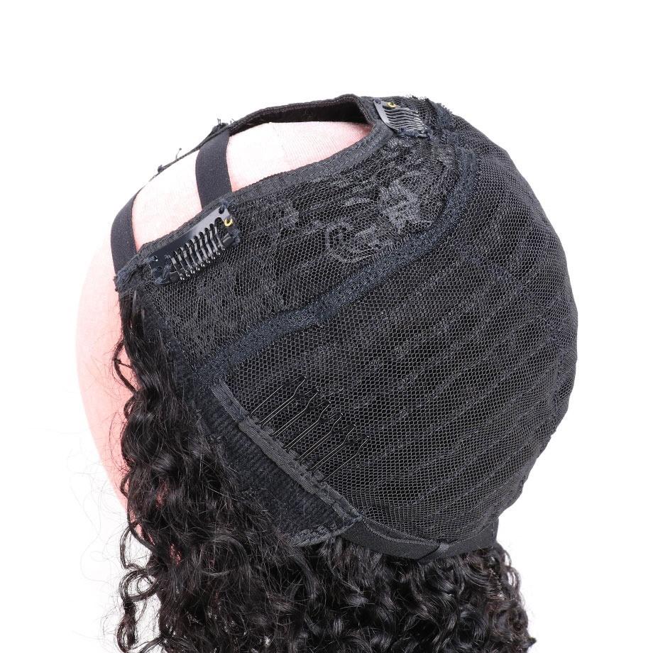 Short Bob U Part Wig made from Brazilian Remy human hair with a water wave texture, showcasing a natural black color and glueless design.