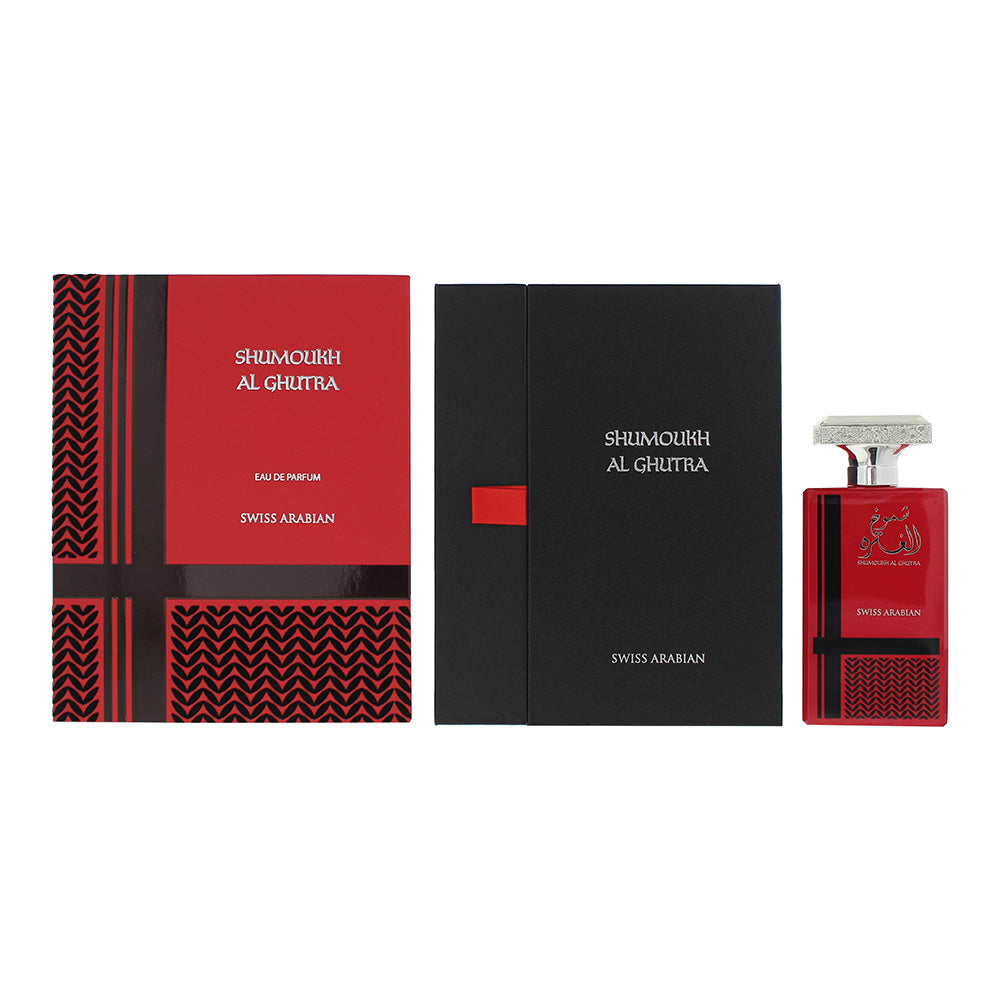 Shumoukh Al Ghutra Eau de Parfum bottle elegantly designed with luxurious details, showcasing its sophisticated fragrance.