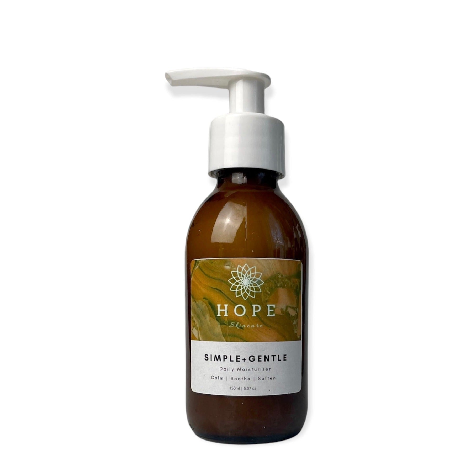 SIMPLE + GENTLE All Over Daily Moisturiser in a sleek container, showcasing its creamy texture and nourishing ingredients.