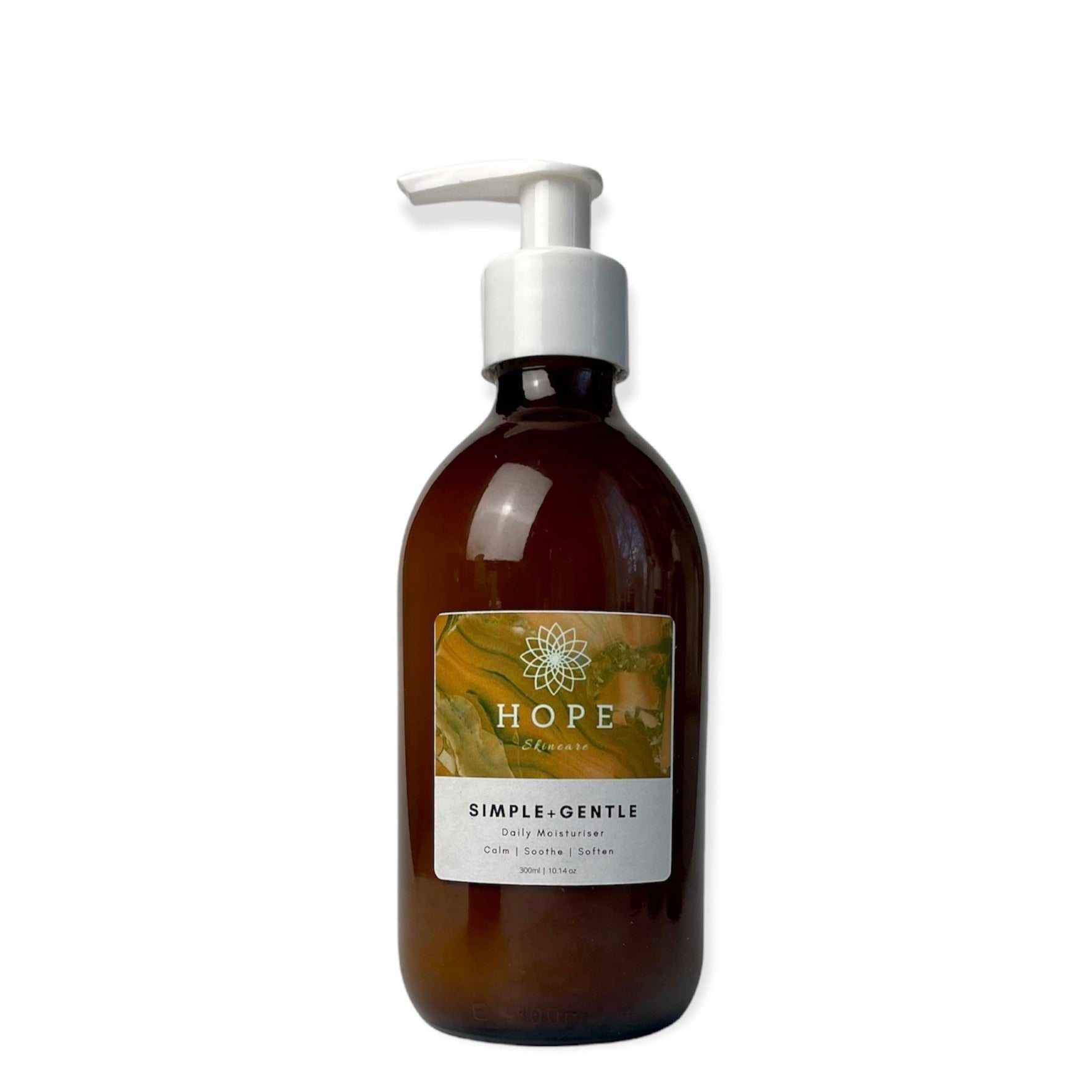 SIMPLE + GENTLE All Over Daily Moisturiser in a sleek container, showcasing its creamy texture and nourishing ingredients.