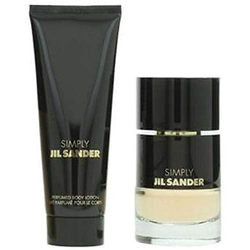 Jil Sander Simply Gift Set featuring 40ml EDT and 75ml Body Milk in elegant packaging.