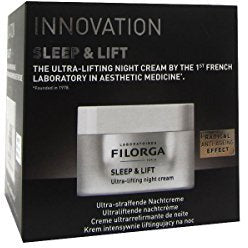 Filorga Sleep & Lift Ultra Lifting Night Cream jar with a sleek design, showcasing its luxurious texture and packaging.