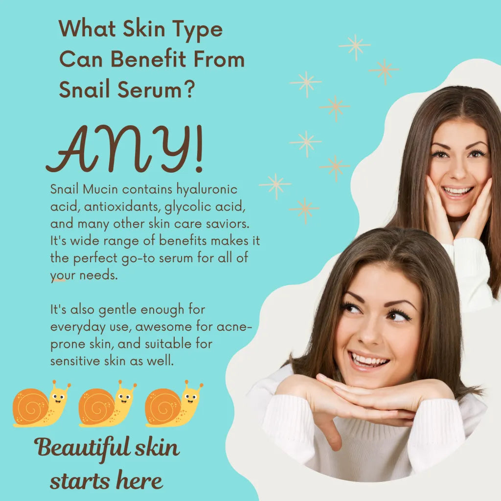 A bottle of Rosie Claire Cosmetics Snail Mucin Serum with Vitamin C & E, showcasing its elegant design and natural ingredients.