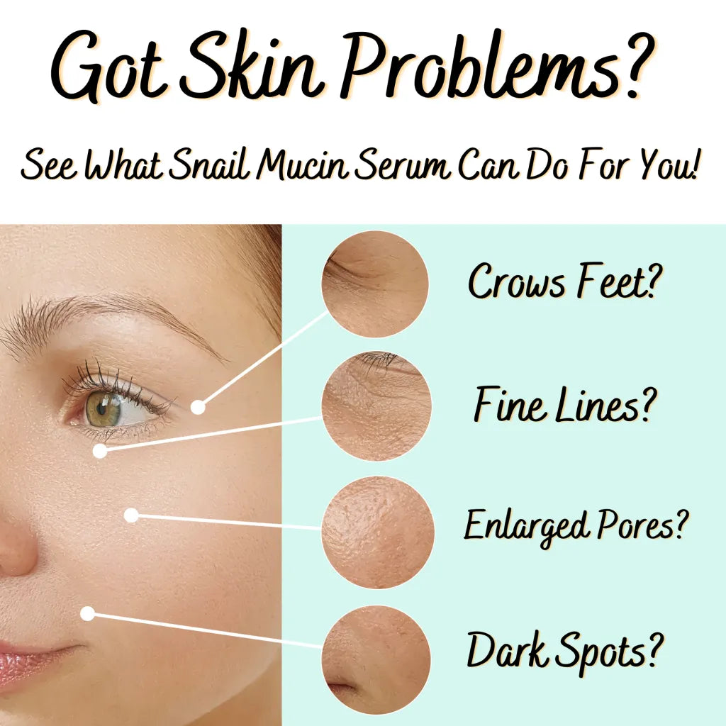 A bottle of Rosie Claire Cosmetics Snail Mucin Serum with Vitamin C & E, showcasing its elegant design and natural ingredients.