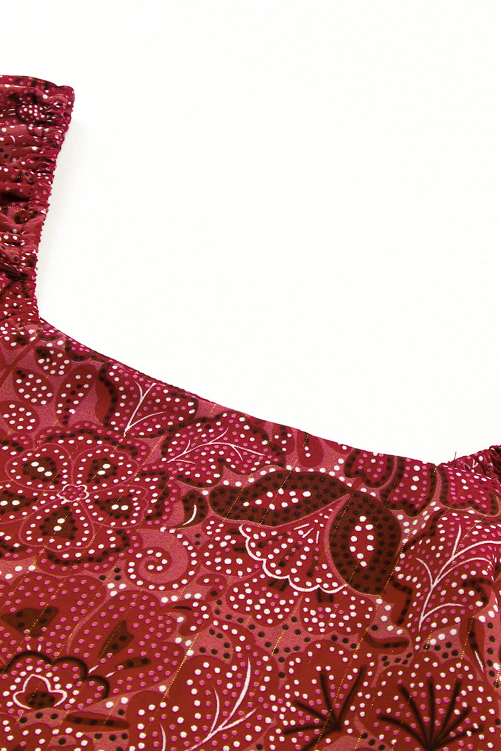 A stylish Square Neck Floral Crop Blouse featuring a square neckline, ruffled puff sleeves, and a vibrant floral print, perfect for chic outfits.