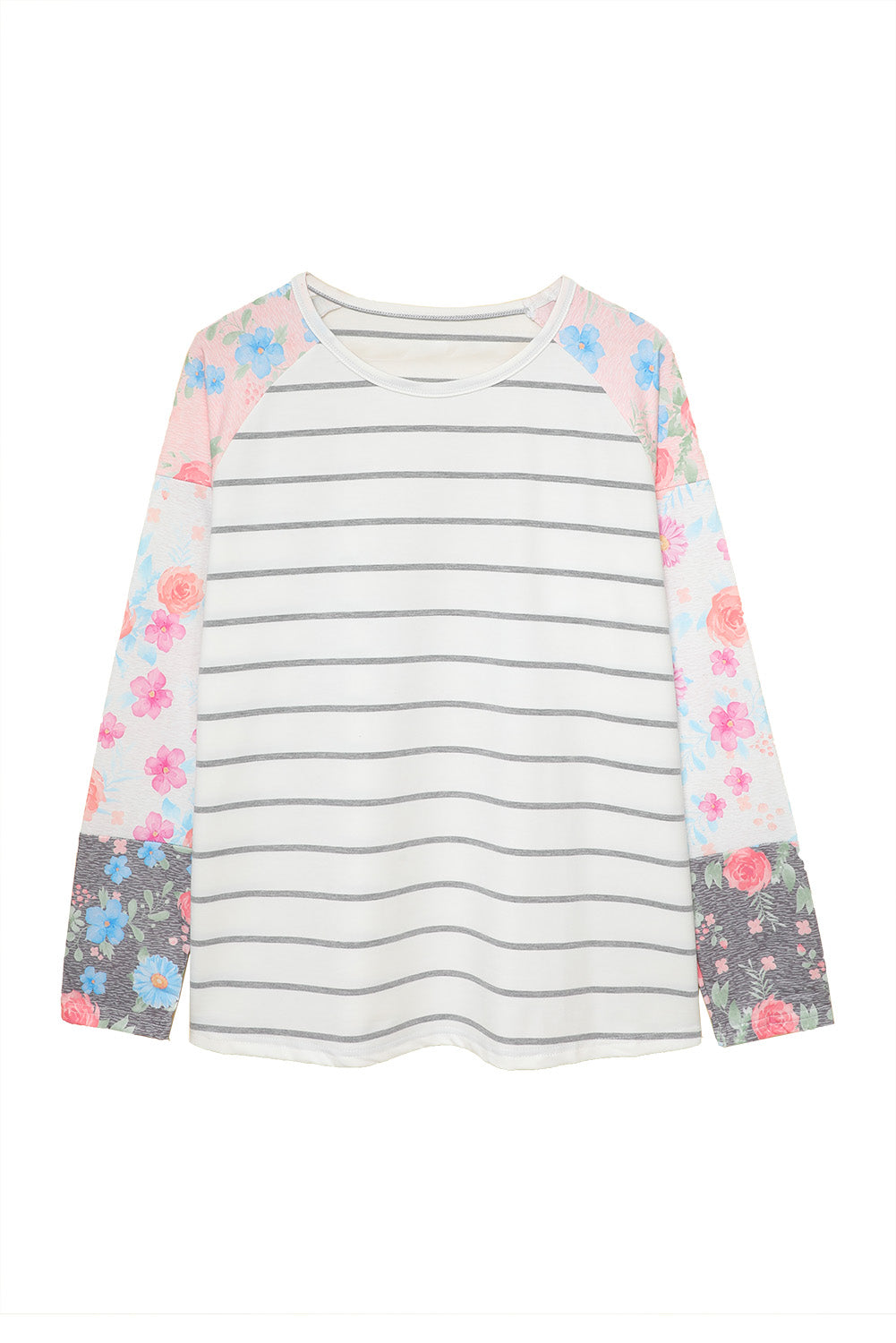 A stylish plus size floral long sleeve top featuring a stripe print design, perfect for casual and formal occasions.