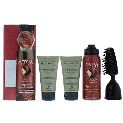 Alterna Stylist Gift Set featuring 100ml Ravish Red highlights, 40ml Bamboo Shine Conditioner, and 40ml Bamboo Shine Shampoo.