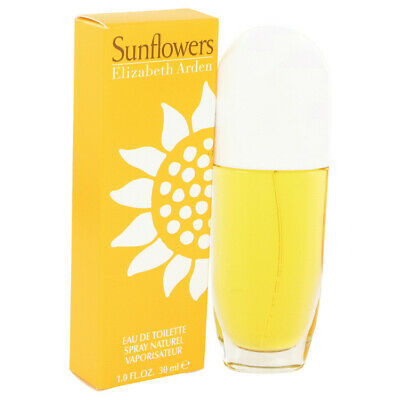 A bottle of Sunflowers Eau de Toilette by Elizabeth Arden, featuring a bright sunflower design and a refreshing floral fruity fragrance.