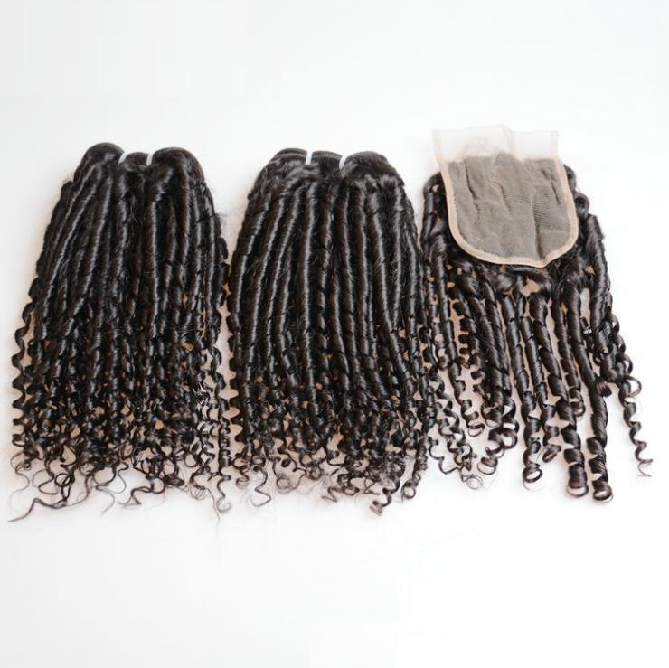 Super Double Drawn 12A Grade Bebe Pissy Curl Bundles with Closures, showcasing luxurious curls and high-quality lace.