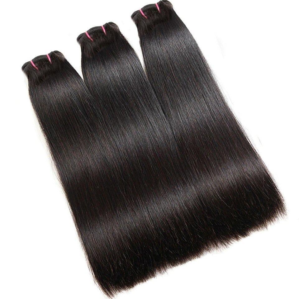 Super Double Drawn 12A Grade Straight Hair Bundles with Closures & Fro, showcasing natural color and high-quality Swiss lace.