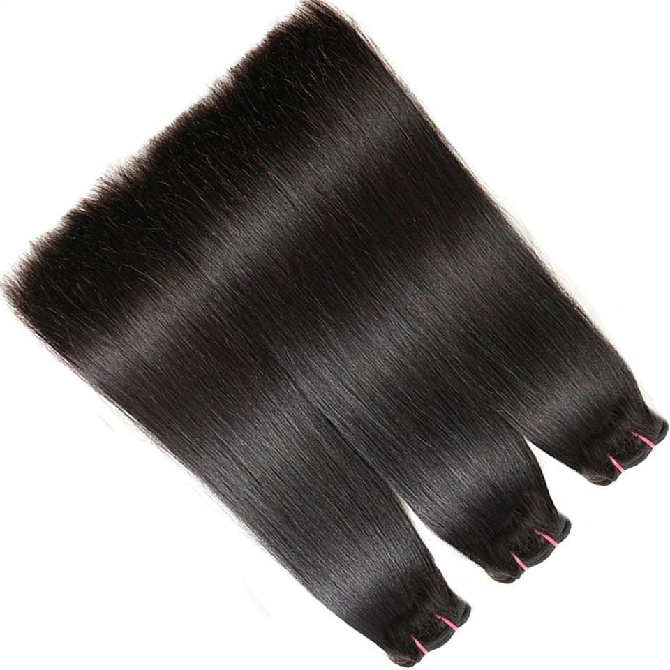 Super Double Drawn 12A Grade Straight Hair Bundles with Closures & Fro, showcasing natural color and high-quality Swiss lace.