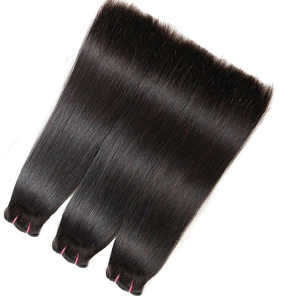 Super Double Drawn 12A Grade Straight Hair Bundles with Closures & Fro, showcasing natural color and high-quality Swiss lace.