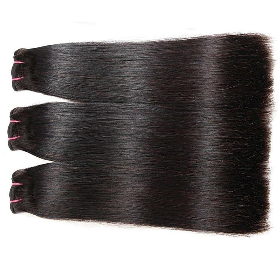 Super Double Drawn 12A Grade Straight Hair Bundles with Closures & Fro, showcasing natural color and high-quality Swiss lace.