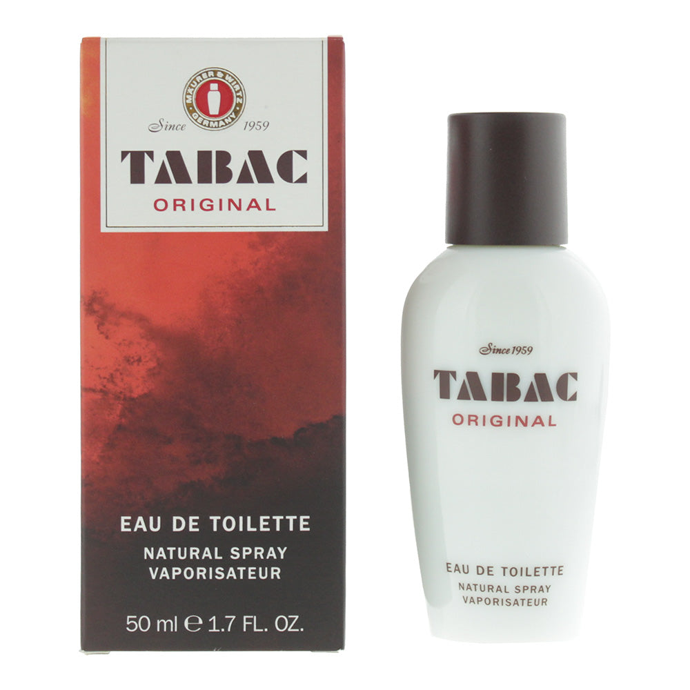 Tabac Original Eau De Toilette bottle with a classic design, showcasing its elegant glass structure and minimalist label.