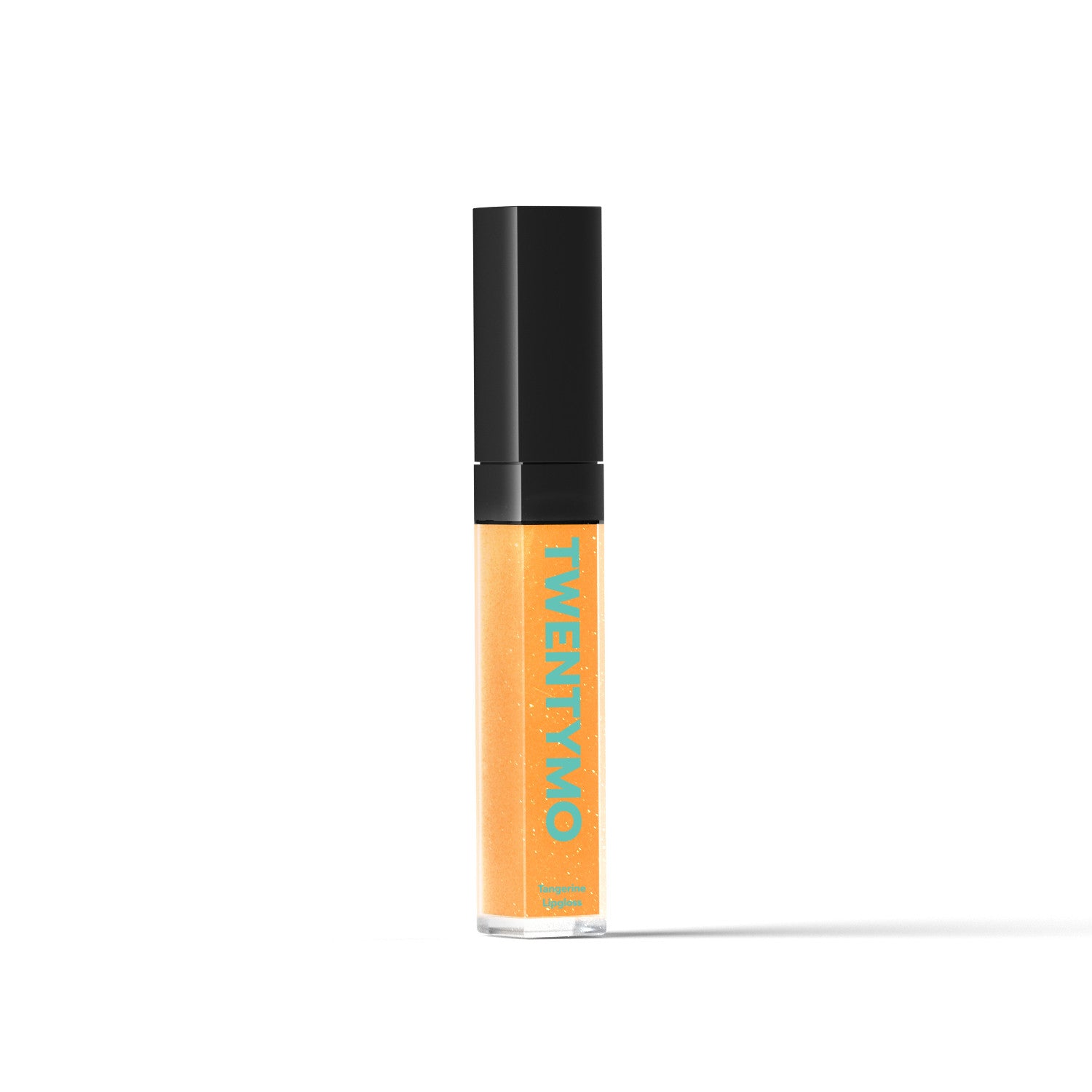 A tube of Tangerine Gloss lipgloss showcasing its vibrant orange color and high-shine finish, perfect for adding gloss to lips.
