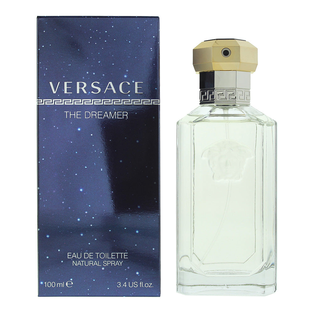 The Dreamer Eau de Toilette by Versace in an elegant bottle, showcasing its luxurious design and aromatic essence.