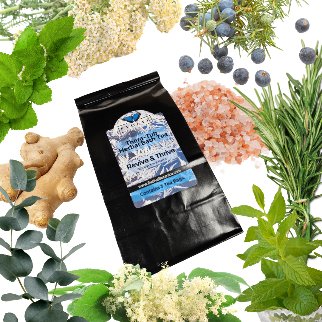 Thera-Tub Revive & Thrive bath tea bags with eucalyptus and herbs, perfect for a soothing bath experience.