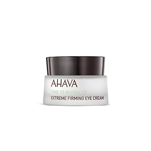 Ahava Time To Revitalize Extreme Firming Eye Cream in a sleek jar, showcasing its luxurious texture and branding.