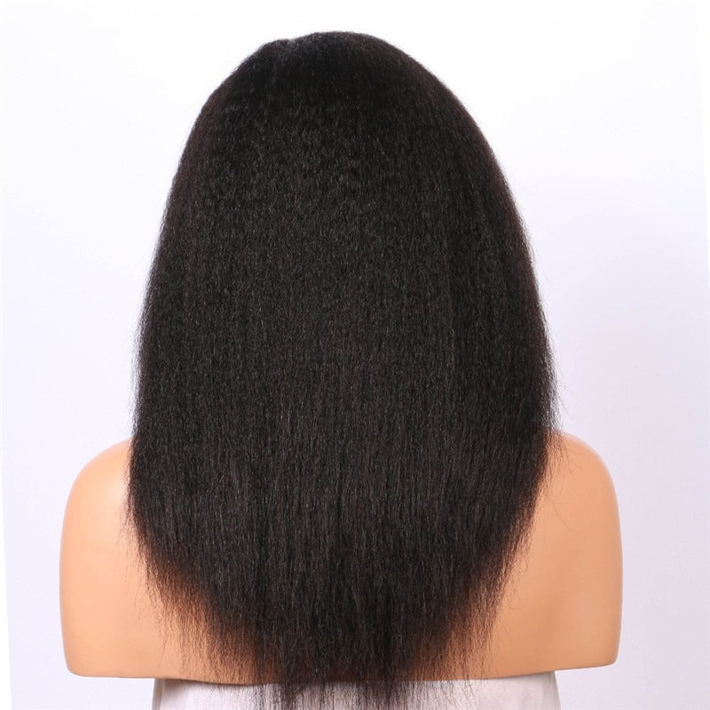 U Part Wig Kinky Straight Human Hair Wig for Black Women, showcasing natural black color and soft texture.