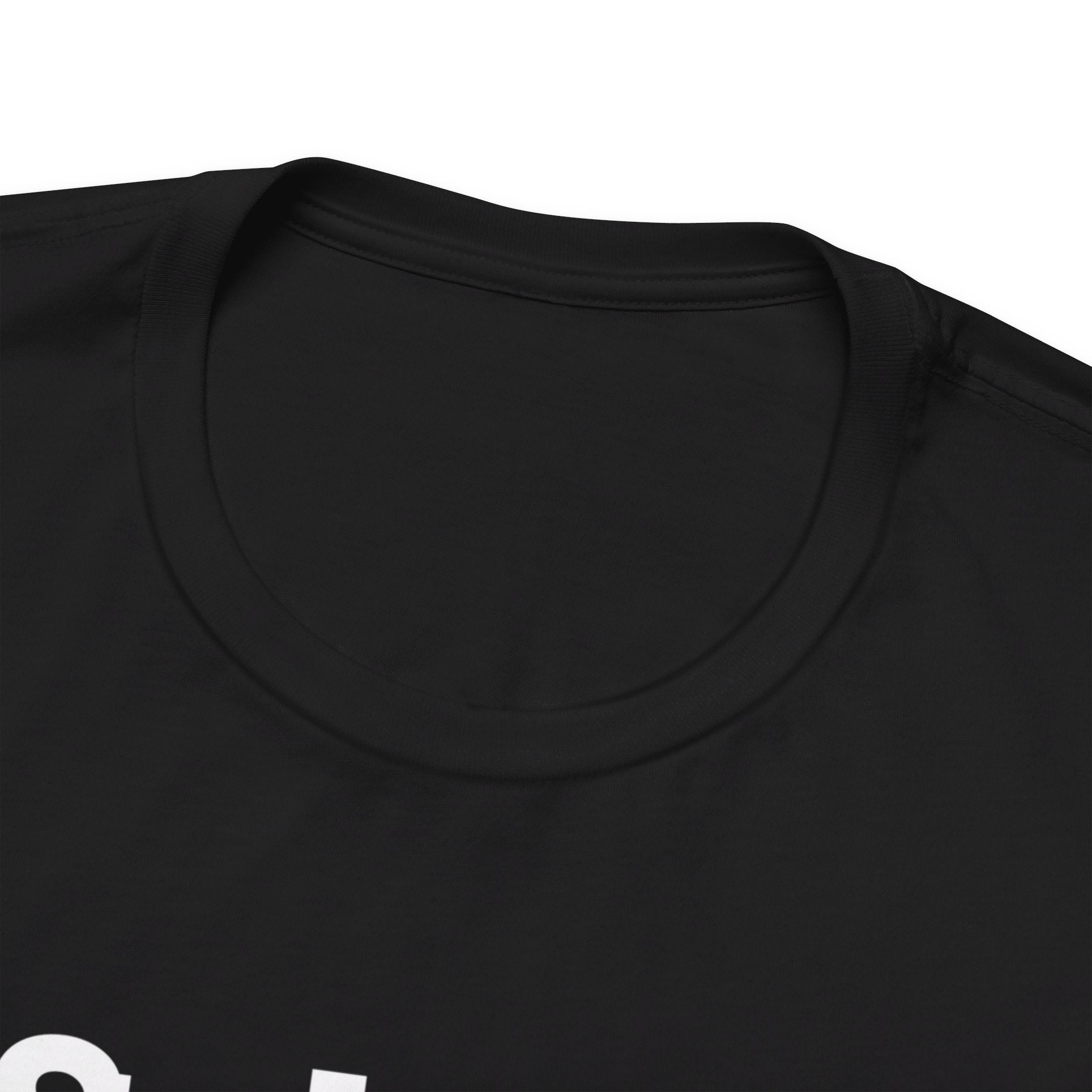 Unisex Jersey Short Sleeve Tee in soft cotton with 'Submit' print, showcasing a classic fit and ribbed collar.