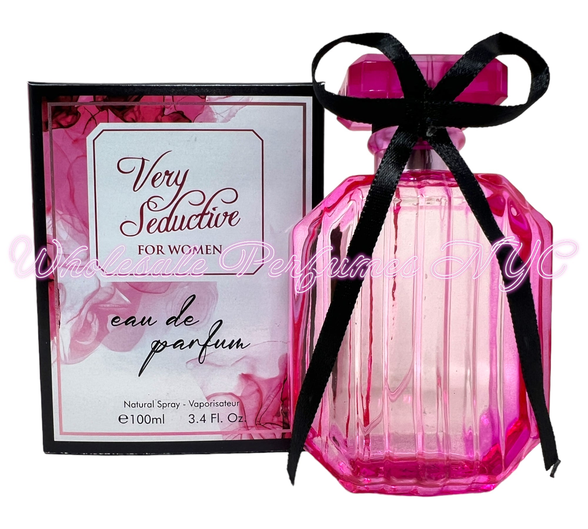 A sleek 3.4oz bottle of Very Seductive for Women Eau de Parfum by Urban Collection, elegantly designed to reflect allure and sophistication.